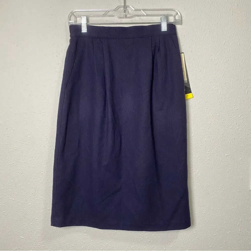 NWT Vinatge Sag Harbor 100% Pure New Wool Navy Blue Pencil Skirt Women's Size 8